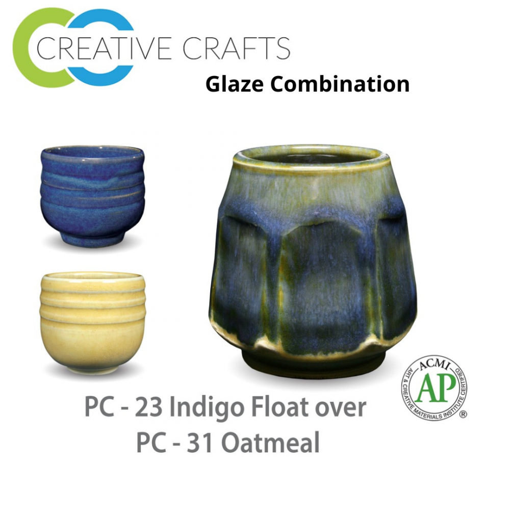 Indigo Float PC-23 over Oatmeal PC-31 Pottery Cone 5 Glaze Combination